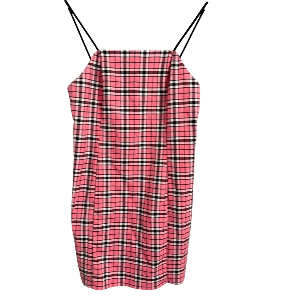 Urban Outfitters‎ Pink Plaid Mini Dress Spaghetti Straps Square Neck Size XS